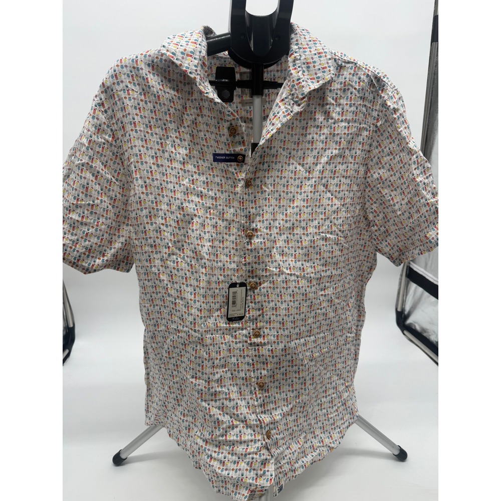 johnnie-O Hangin' Out Men's L Linen Lyocell Print Shirt NWT 5 O Clock Somewhere
